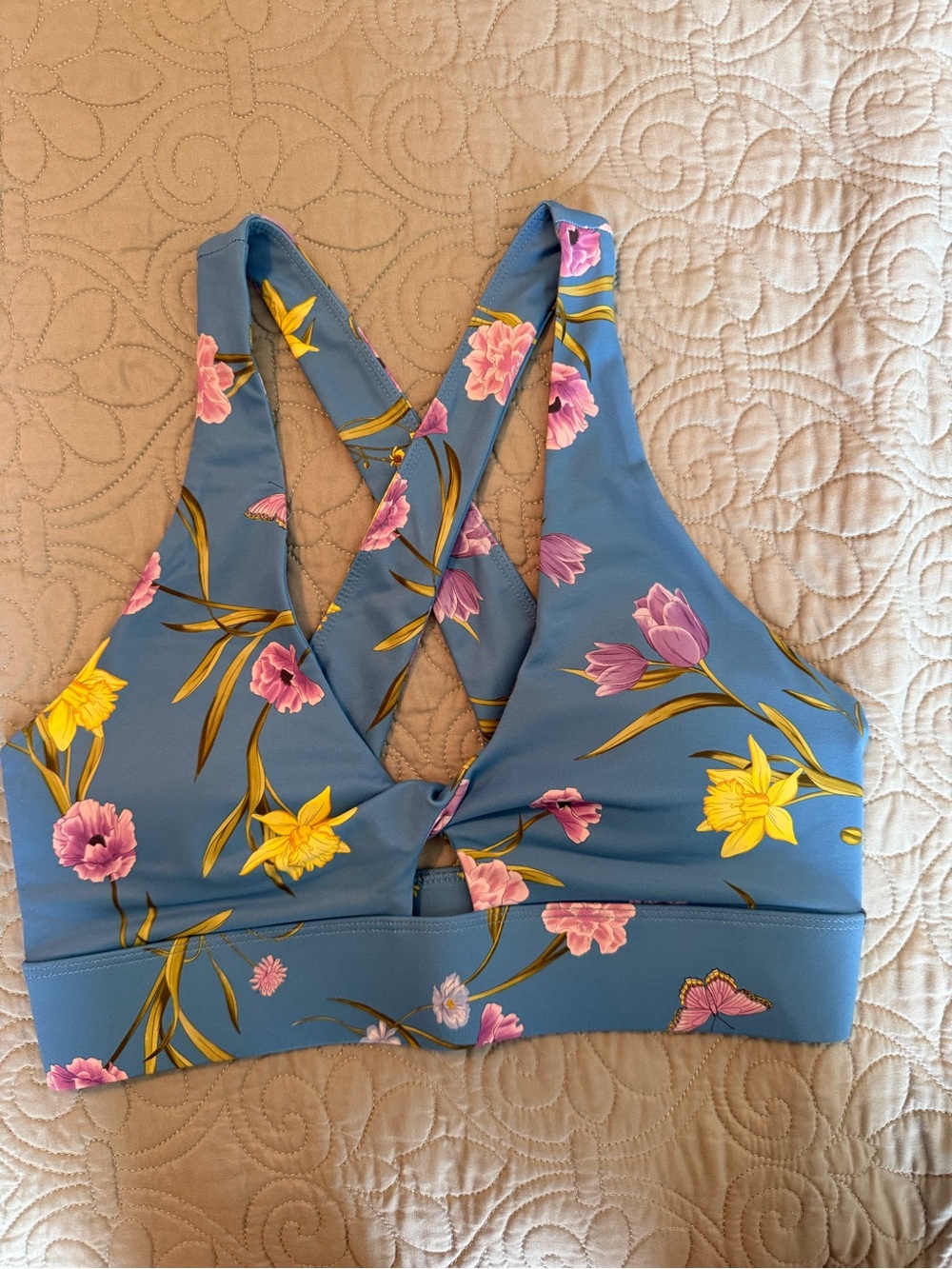 Fabletics Oasis Twist Sports Bra Daffodil Dream Floral S/6 NWT